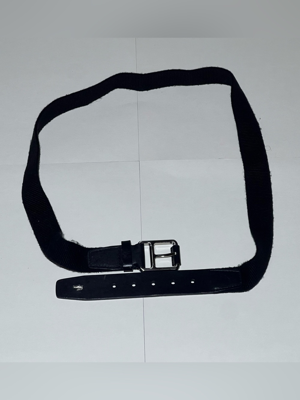 Lacoste Black Webbed Stretch Belt with Leather Trim and Metal Buckle